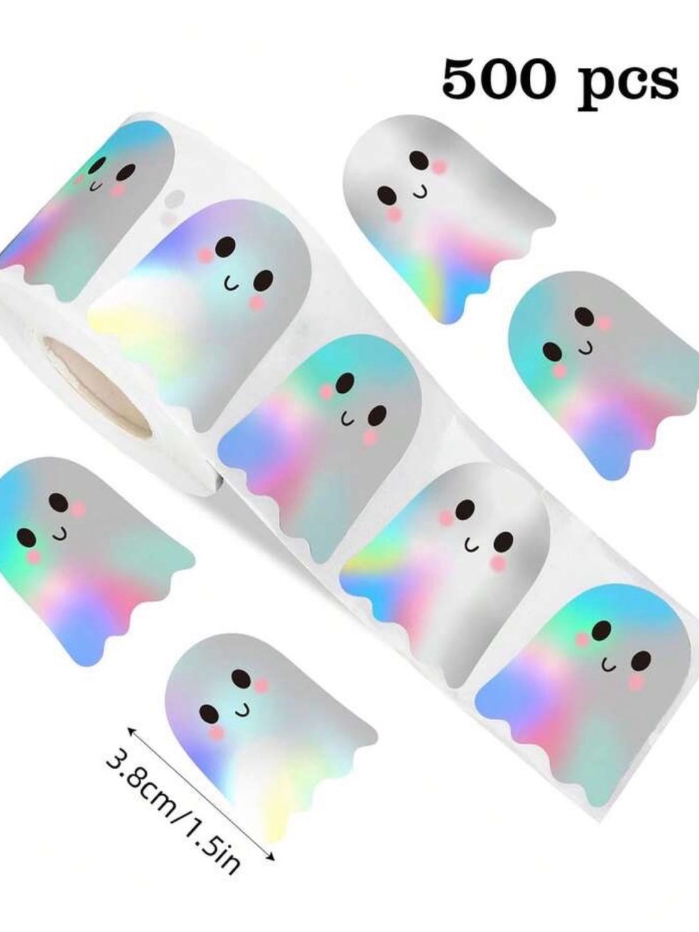 Holographic Ghost Sticker Roll - Iridescent White Ghost Labels (500 pcs)